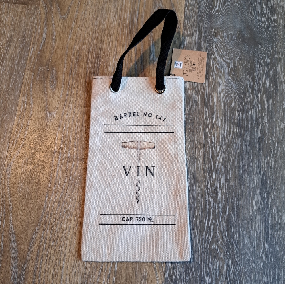 Vin Design Canvas Wine Tote Bag With Black Handle